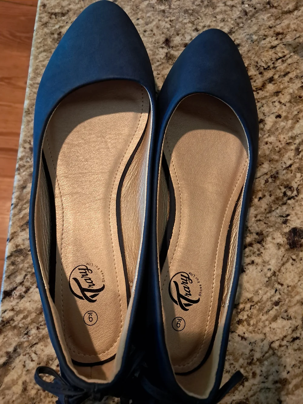 Trary Navy Blue Women's Ballet Flats with Heel Tassels